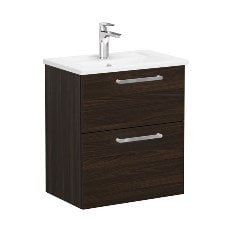 Vitra Root 68098 Lavabo Dolabı, Çift Çekmeceli, Dar, 60 Cm, Ceviz, Köşeli Lavabolu